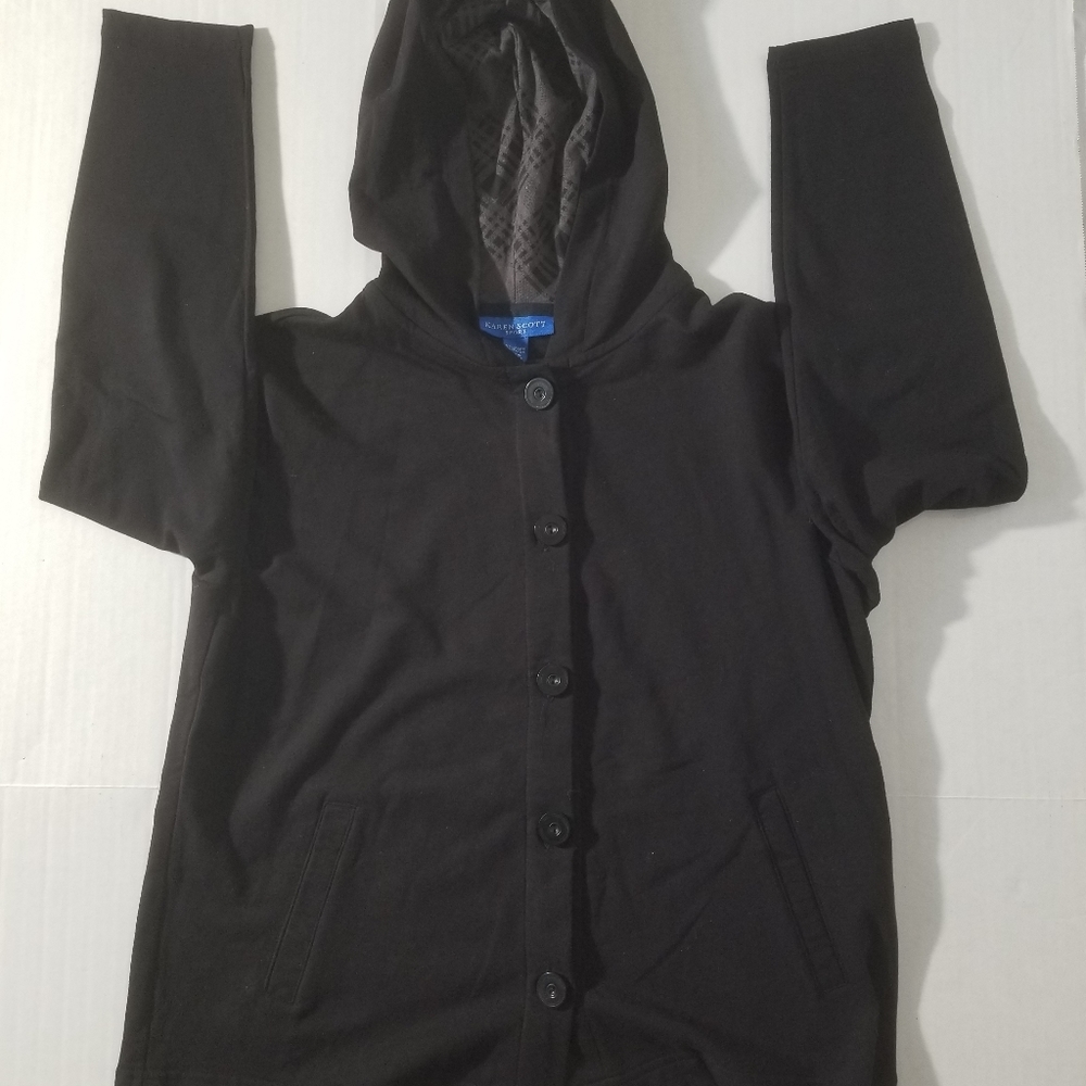 New ,Karen Scott hooded 5 button shirt